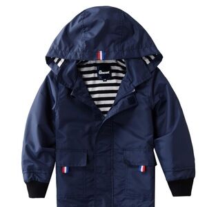 Hiheart Boys Girls Waterproof Hooded Rain Jacket Cotton Lined Dark Blue